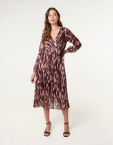 Crossover Metallic Pleated Dress