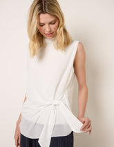 Sleeveless Cowl Tie Front Chiffon Blouse