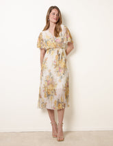 Crossover Pleated Print Dress