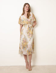 Crossover Pleated Print Dress