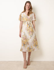 Crossover Pleated Print Dress
