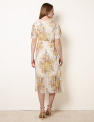 Crossover Pleated Print Dress
