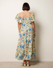 Frill Sleeveless Tropical Floral Print Dress