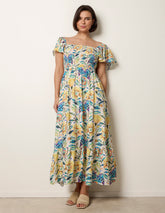 Frill Sleeveless Tropical Floral Print Dress