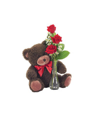 Classic Bud Vase Roses with Teddy Bear bloomexusa