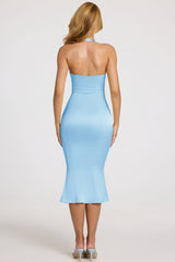 Satin Sweetheart Bustier Fishtail Midaxi Dress in Powder Blue