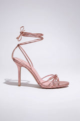Lace-Up Heeled Sandal in Blush Pink