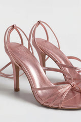 Lace-Up Heeled Sandal in Blush Pink