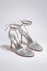 Lace-Up Heeled Sandal in Silver