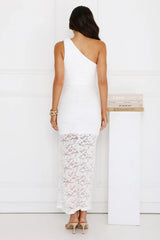 Champagne Crush One Shoulder Lace Maxi Dress White