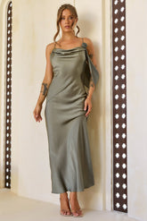 Glow Up Moment Satin Maxi Dress - Olive
