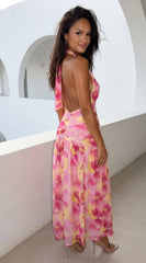 Floret Floral Print Maxi Dress - Pink Multi