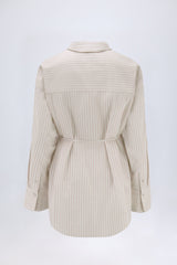 Oversized Cotton-Poplin Shirt in Taupe Stripe