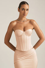 Satin Lace-Up Corset Top in Beige Gold
