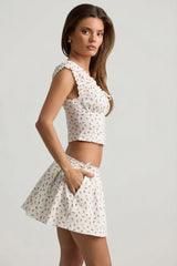 Ruched Cotton-Poplin Corset Top in Rose Print