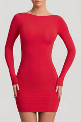 Open-Back Bodycon Mini Dress in Cherry Red