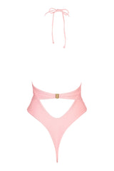 Halterneck Thong Swimsuit in Baby Pink