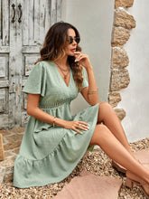 EMILIANA SHORT SLEEVE BABYDOLL MINI DRESS - SAGE