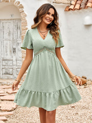 EMILIANA SHORT SLEEVE BABYDOLL MINI DRESS - SAGE