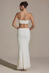 Embellished Strappy Maxi Skirt in White