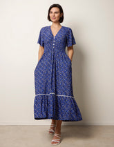 Ditsy Floral Button Front Raglan Trim Dress