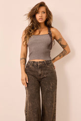 Strapline Knit Crop Top - Chocolate