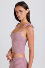 Ribbed Knit Tie Tank Top in Mauve