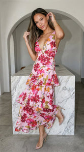 Aurelisse Floral Ruffled Maxi Dress - Floral Pink
