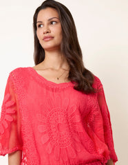 Sun Flower Lace Sleeve Blouse