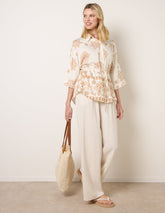Floral 3/4 Sleeve Tie Waist Shirt