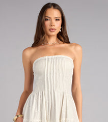 Daytime Vibe Floral Eyelet Strapless Midi Dress