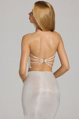 Embellished Strap-Back Bandeau Top in White