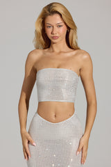 Embellished Strap-Back Bandeau Top in White