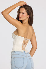 Satin Lace-Up Corset Top in Ivory