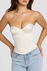 Satin Lace-Up Corset Top in Ivory