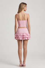 Layered Ruffled Low-Rise Mini Skirt in Soft Pink