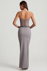 Pinstripe Low-Rise Maxi Skirt in Grey