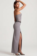 Pinstripe Low-Rise Maxi Skirt in Grey