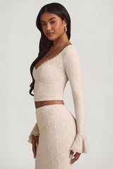 Ruffle Long-Sleeve Lace Top in Ivory