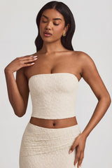 Ruched Strapless Lace Top in Ivory