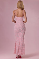 Embellished Square Neck Maxi Dress in Blush