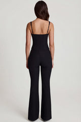 Scoop-Neck Corset Flared Leg Jumpsuit in Black