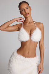 Faux Fur Triangle Bralette in White