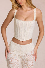 Lace Soft-Scoop Boned Corset Top in Pearl