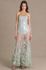 Embellished Tulle Corset Gown in Sage Green