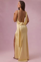 Satin Draped Bridesmaid Dress in Butter