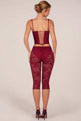 Laced Capri Trousers  in Cherry Red