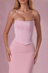 Satin Corset Bridesmaid Dress in Blush