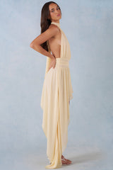 Halterneck Asymmetric Maxi Dress in Butter Yellow