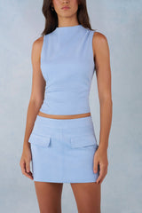 Faux Suede Mid-Rise Mini Skirt in Soft Blue